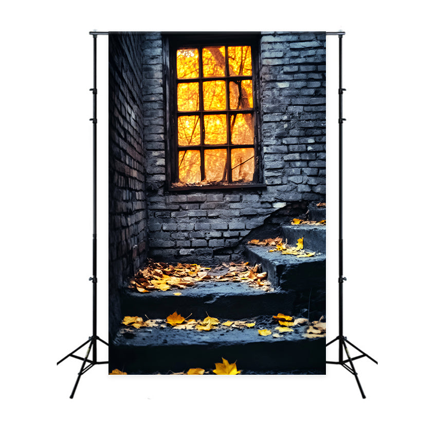 Halloween Color Backdrop Rustic Window Autumn Leaves Halloween Backdrop LXX59-146