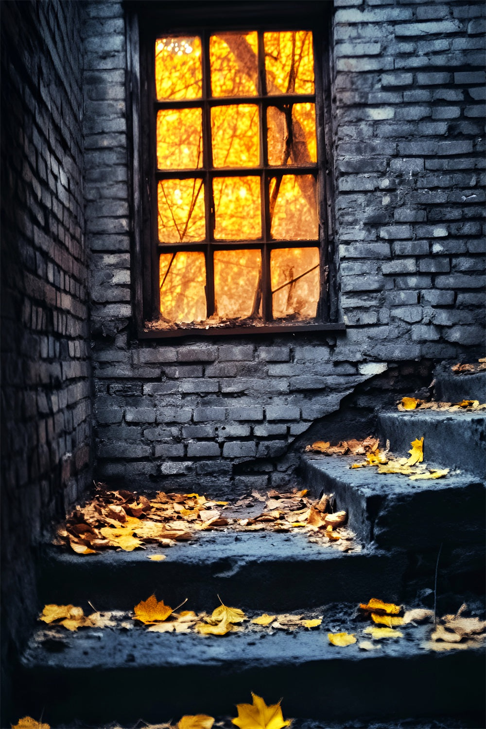 Halloween Color Backdrop Rustic Window Autumn Leaves Halloween Backdrop LXX59-146