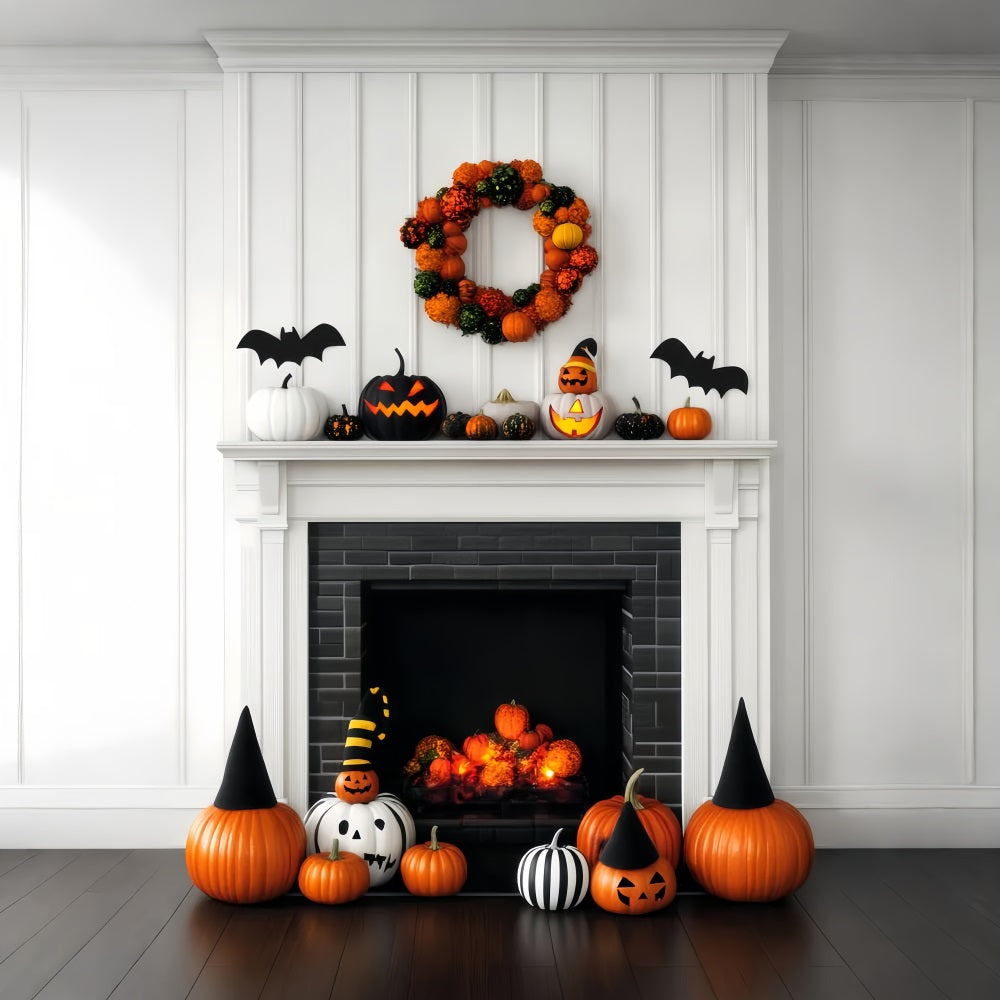 Halloween Color Backdrop Pumpkin Fireplace Festive Decor Halloween Backdrops LXX59-147