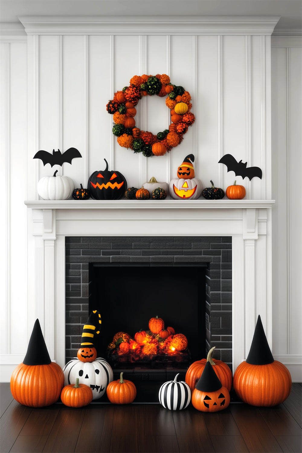 Halloween Color Backdrop Pumpkin Fireplace Festive Decor Halloween Backdrops LXX59-147