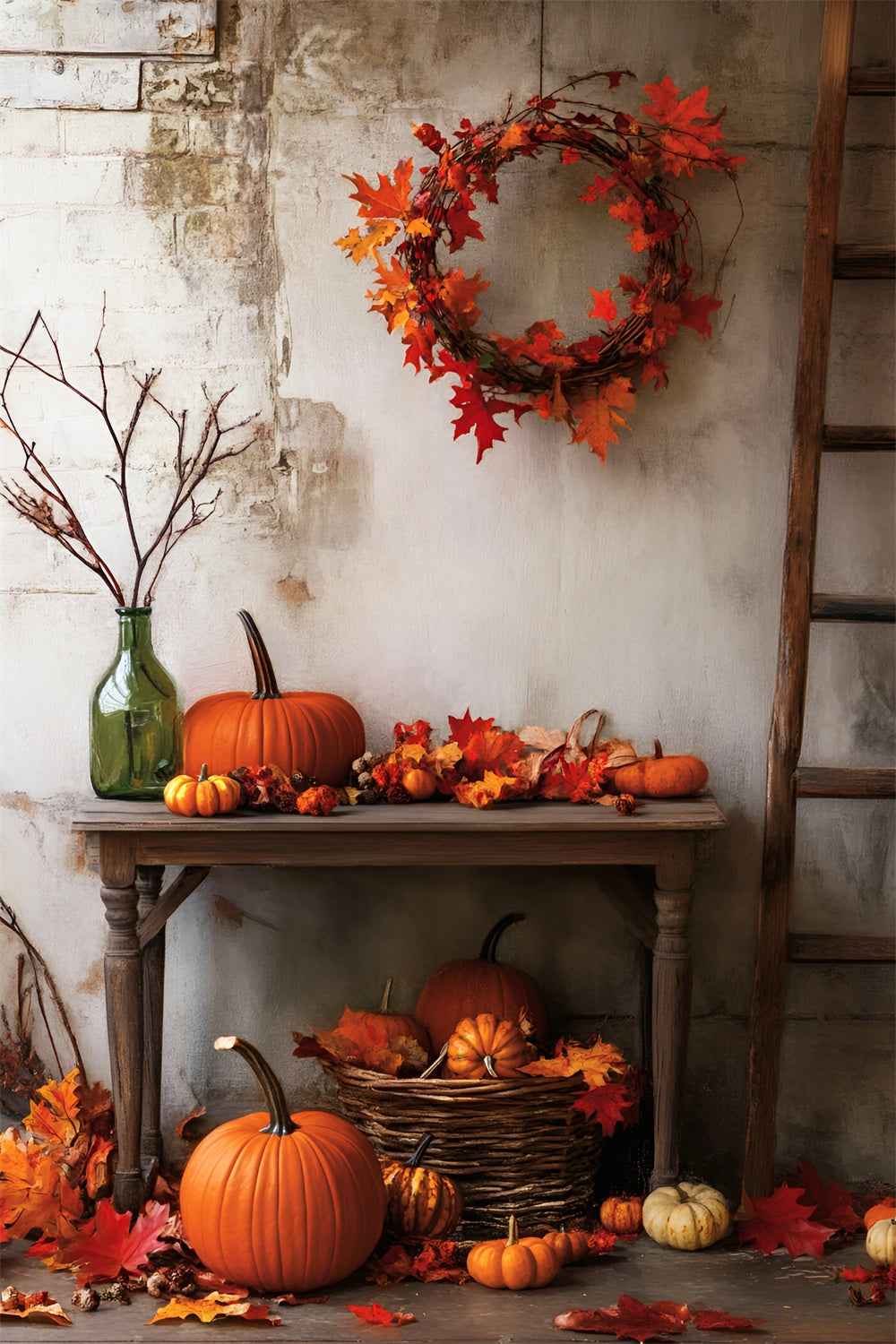 Halloween Color Backdrop Rustic Pumpkin Autumn Arrangement Halloween Backdrop Ideas LXX59-149