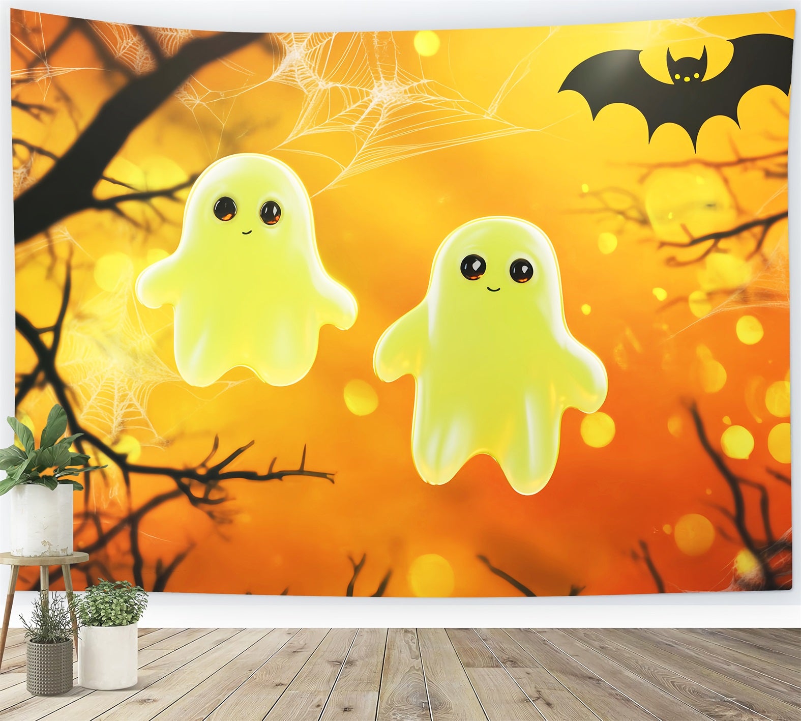 Halloween Color Backdrop Cute Glowing Ghosts Illustration Halloween Photo Backdrops LXX59-150