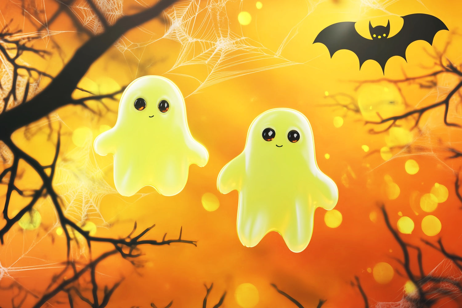 Halloween Color Backdrop Cute Glowing Ghosts Illustration Halloween Photo Backdrops LXX59-150