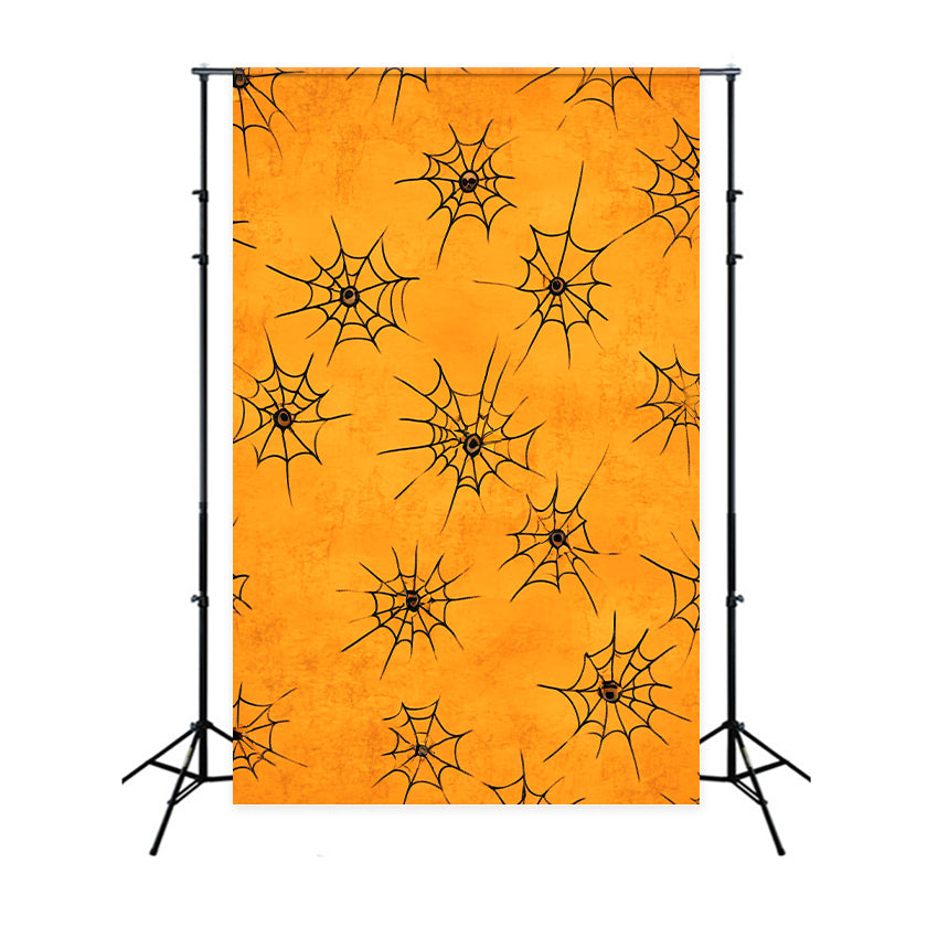 Color Backdrop Orange Background Spiderweb Pattern Halloween Photo Booth Backdrop LXX59-151