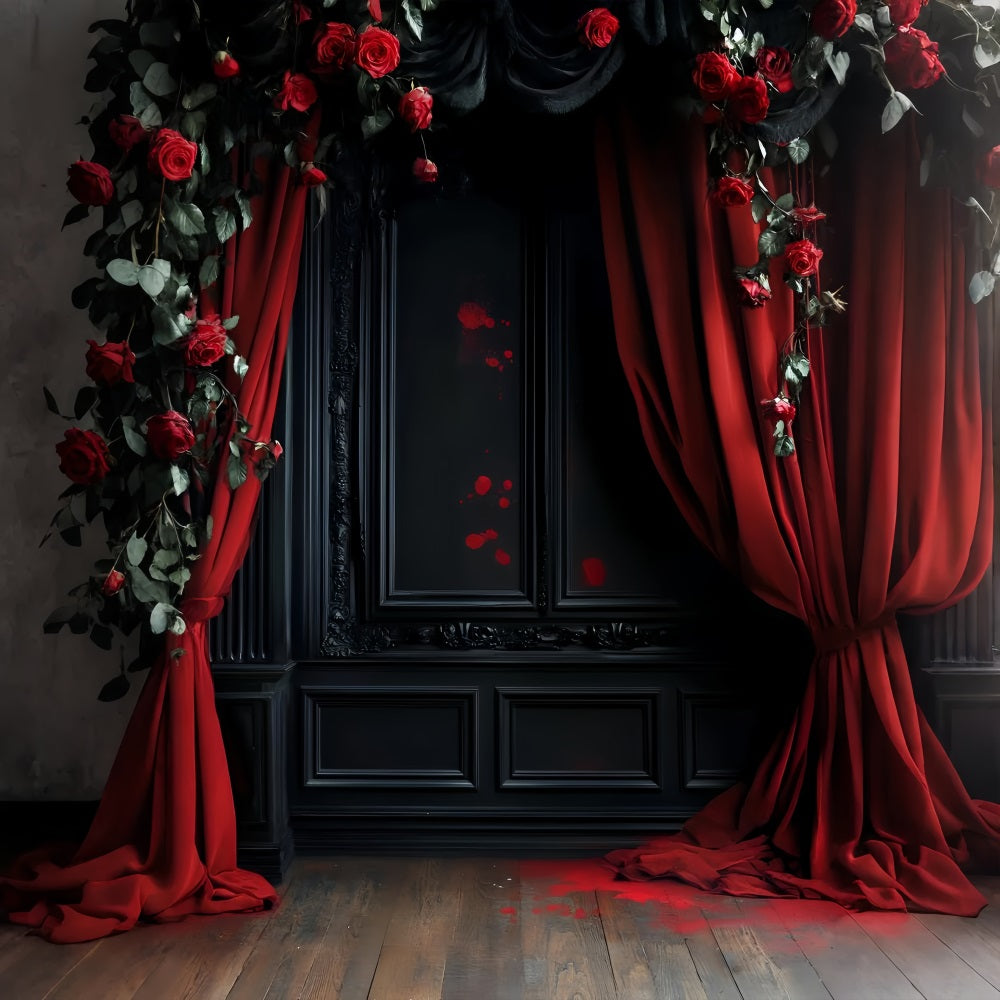 Color Backdrop Bloody Roses Gothic Curtains Halloween Photo Backdrop Ideas LXX59-153
