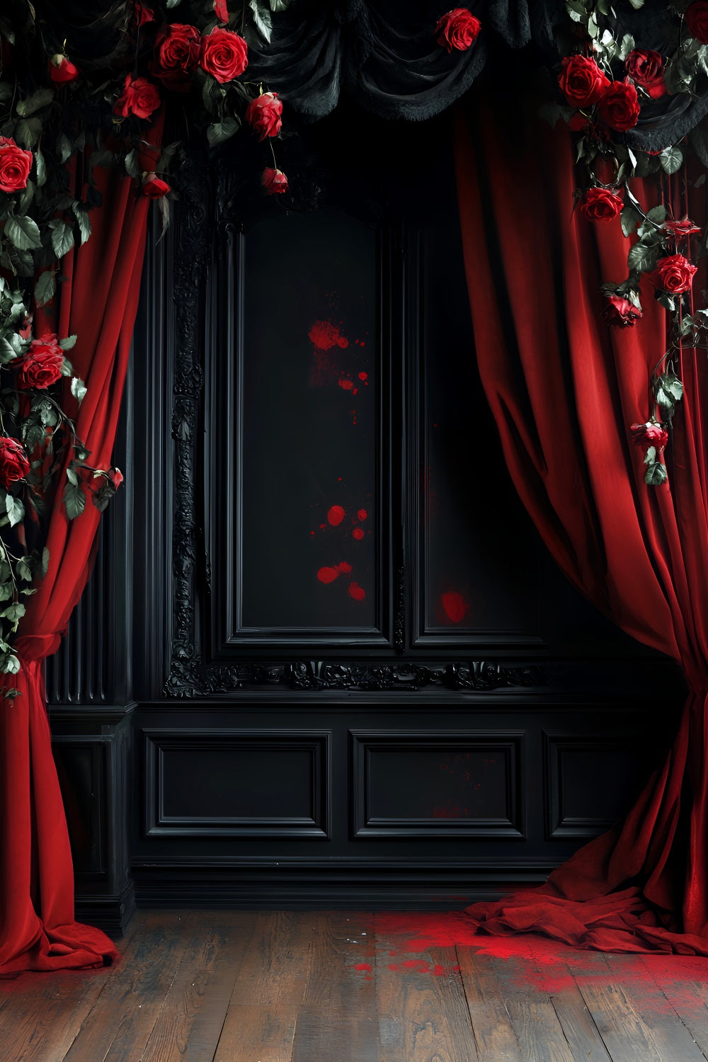 Color Backdrop Bloody Roses Gothic Curtains Halloween Photo Backdrop Ideas LXX59-153
