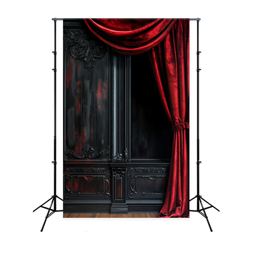 Halloween Color Backdrop Dark Velvet Red Drapery Halloween Picture Backdrop LXX59-154