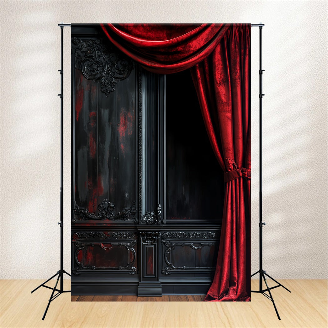 Halloween Color Backdrop Dark Velvet Red Drapery Halloween Picture Backdrop LXX59-154