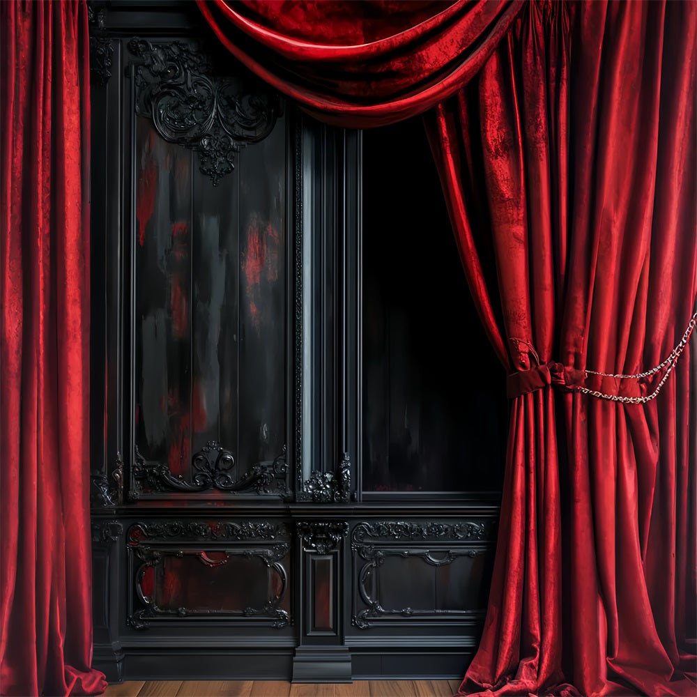Halloween Color Backdrop Dark Velvet Red Drapery Halloween Picture Backdrop LXX59-154