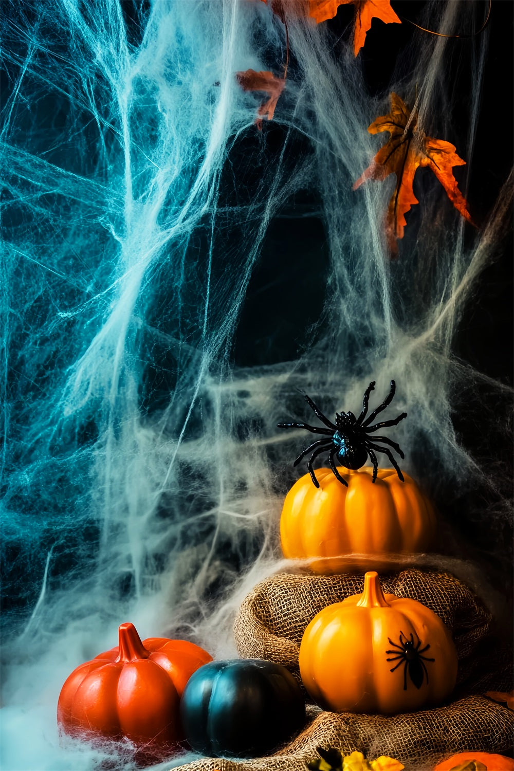 Color Backdrop Pumpkin Spider Haunted Webs Halloween Photography Backdrops LXX59-155