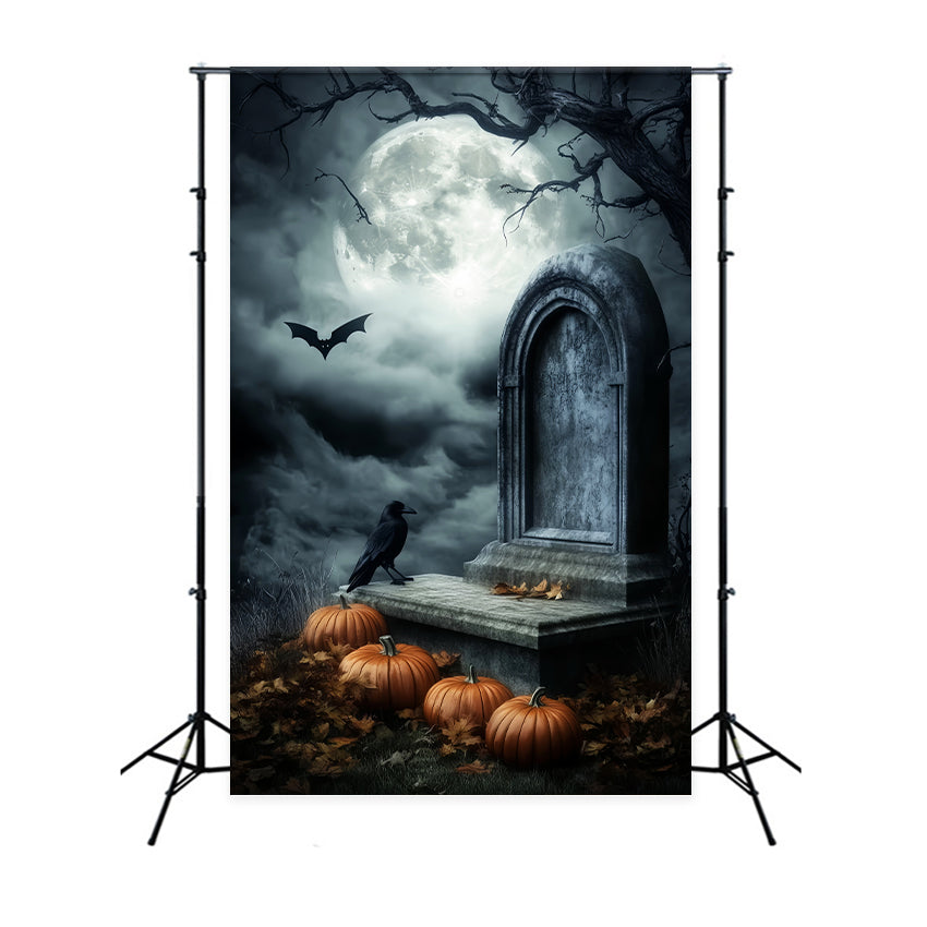 Graveyard Backdrop Moonlit Grave Pumpkins Crow Halloween Backdrops LXX59-156
