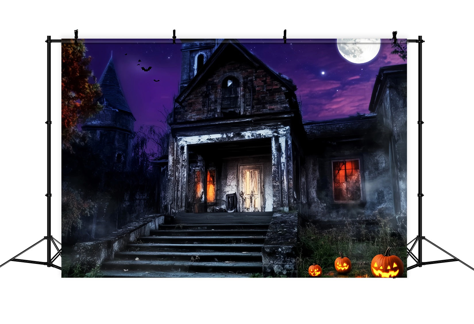 Graveyard Backdrop Haunted Mansion Purple Sky Halloween Photo Backdrop LXX59-157