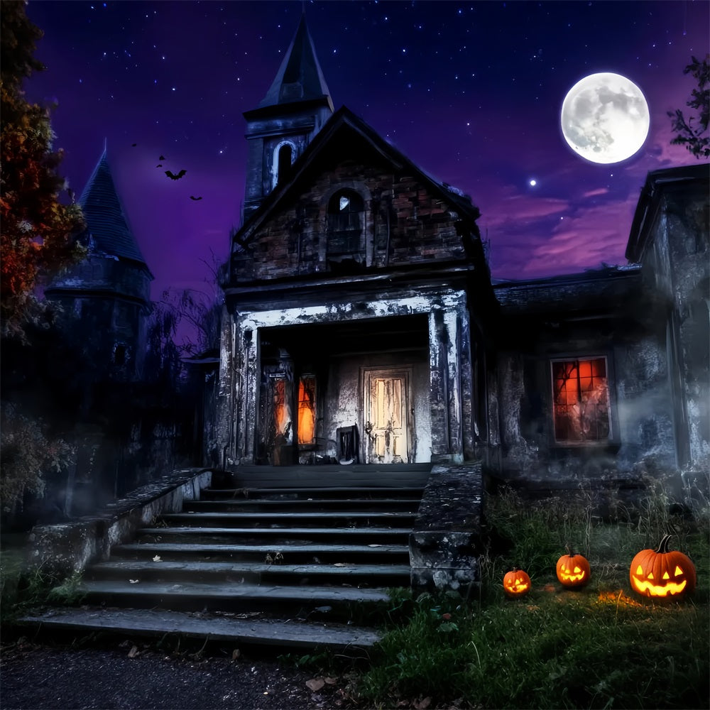Graveyard Backdrop Haunted Mansion Purple Sky Halloween Photo Backdrop LXX59-157