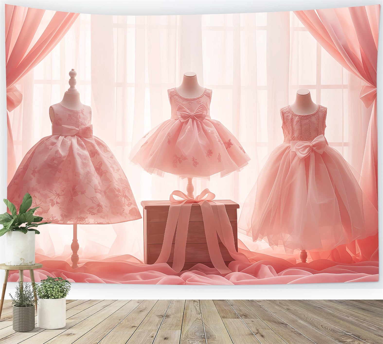 Dance Studio Backdrop Elegant Pink Gowns Window Display Dance Backdrops LXX59-16