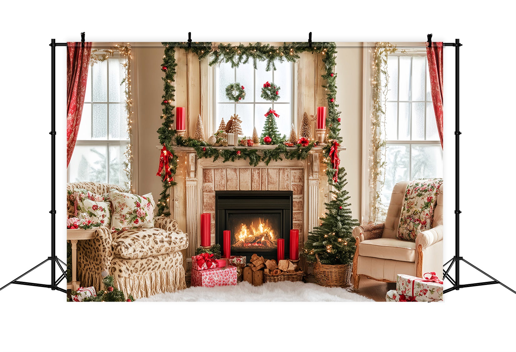 Candyland Backdrop Fireplace Cozy Holiday Room Christmas Backdrops LXX59-163