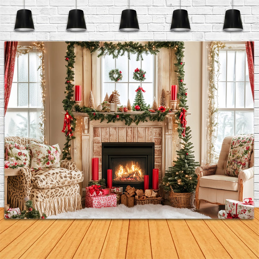 Candyland Backdrop Fireplace Cozy Holiday Room Christmas Backdrops LXX59-163