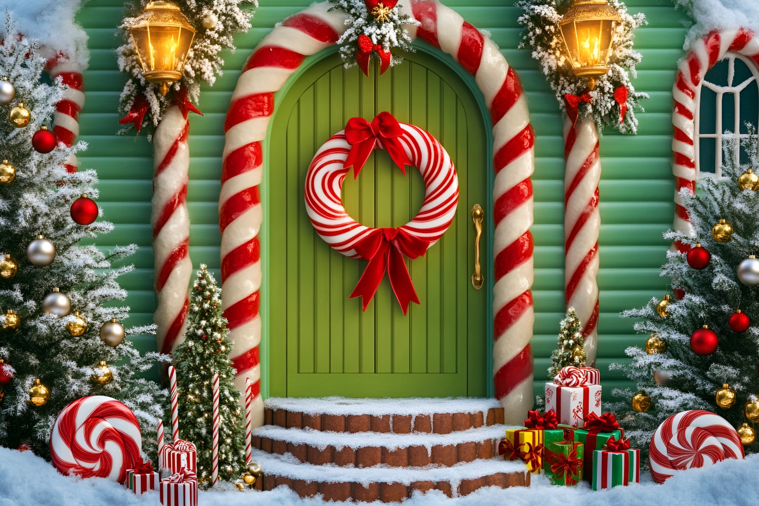 Candyland Backdrop Candy House Pastel Wonderland Christmas Photo Backdrops LXX59-166