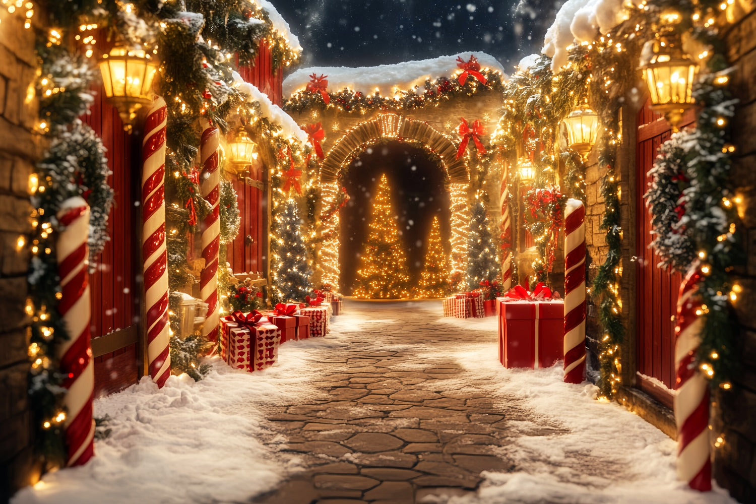 Candyland Backdrop Candy Cane Village Pathway Lights Christmas Backdrops Sale LXX59-167