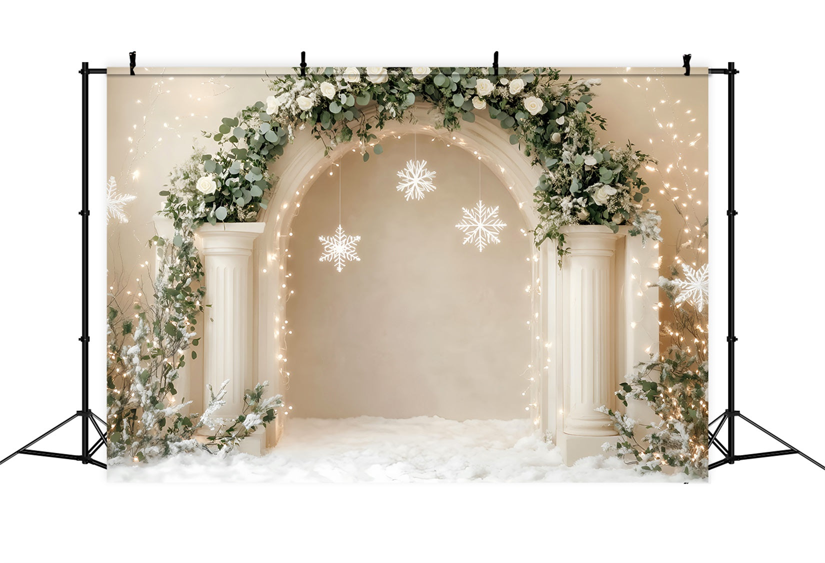 White Christmas Backdrop Elegant Arch Snowflakes Decor Christmas Wall Backdrop LXX59-168