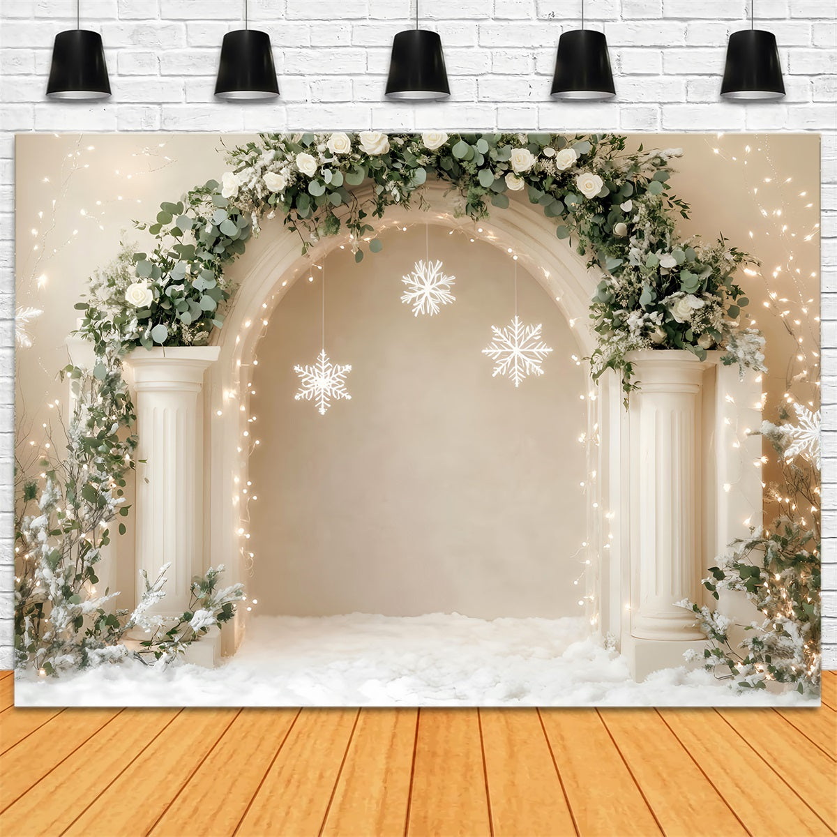 White Christmas Backdrop Elegant Arch Snowflakes Decor Christmas Wall Backdrop LXX59-168
