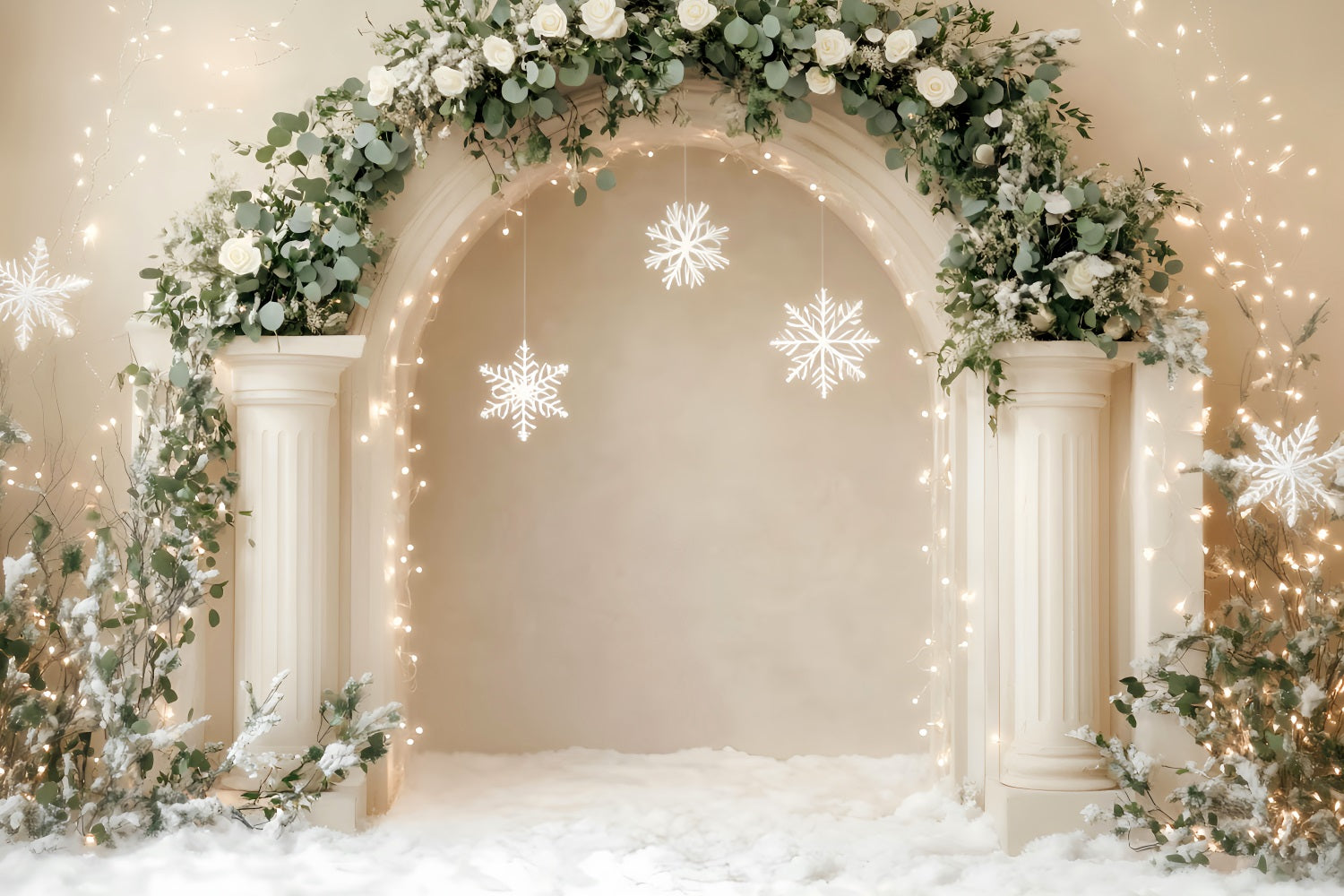 White Christmas Backdrop Elegant Arch Snowflakes Decor Christmas Wall Backdrop LXX59-168