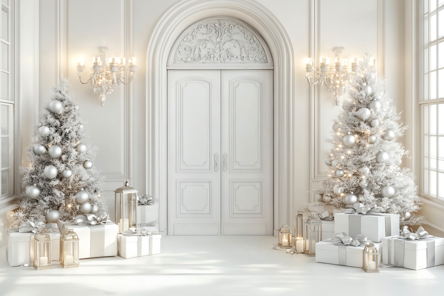 White Christmas Backdrop Elegant Door Christmas Trees White Christmas Backdrop LXX59-169