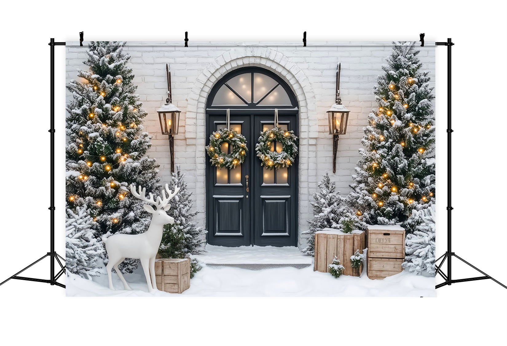 Christmas Tree Backdrop Frosted Pines Winter Wreath Door Christmas Backdrops LXX59-171