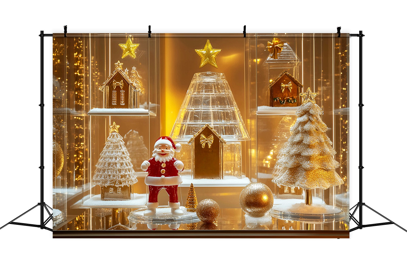 Gingerbread House Backdrop Golden Santa Glass Display Christmas Backdrops Sale LXX59-176