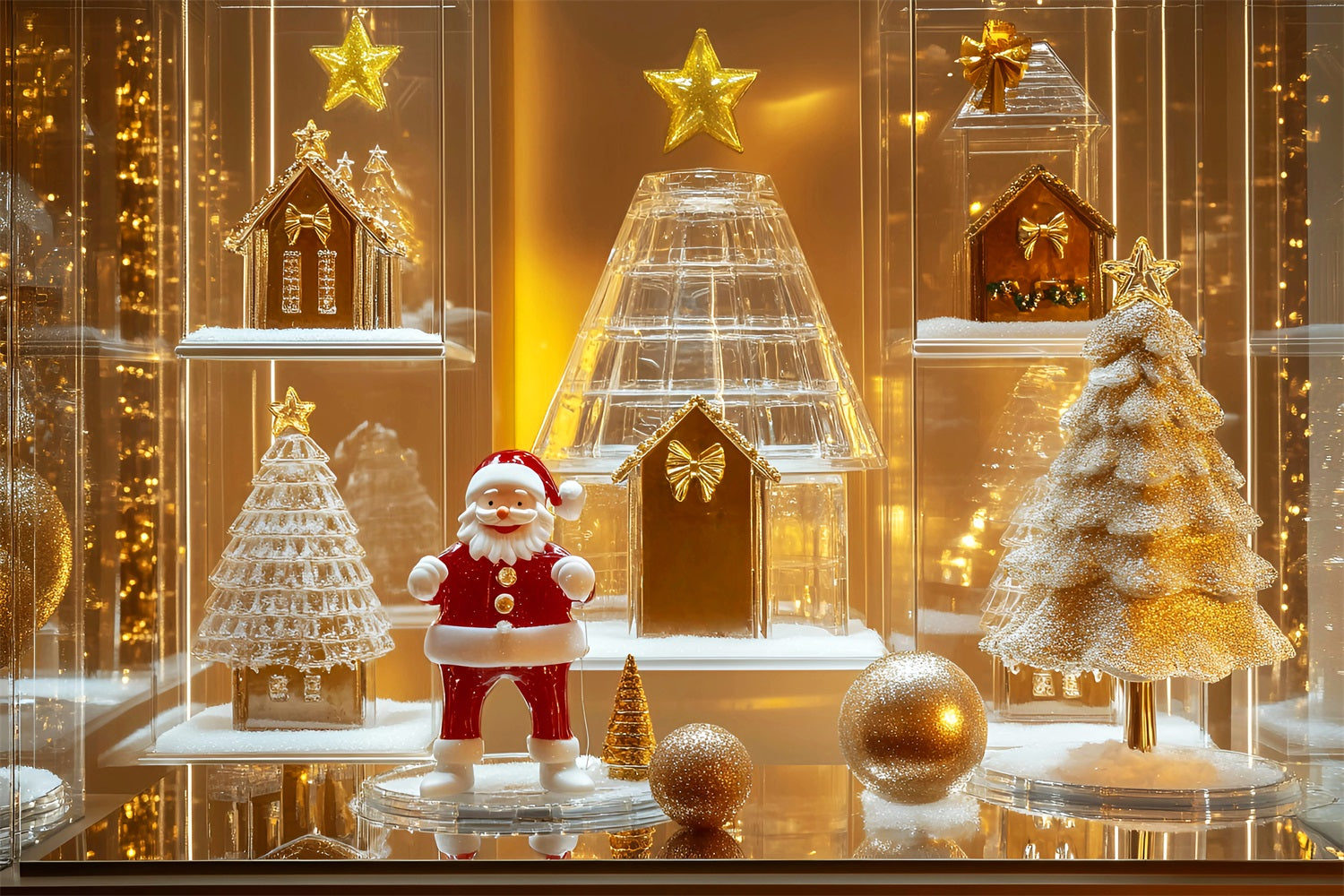 Gingerbread House Backdrop Golden Santa Glass Display Christmas Backdrops Sale LXX59-176