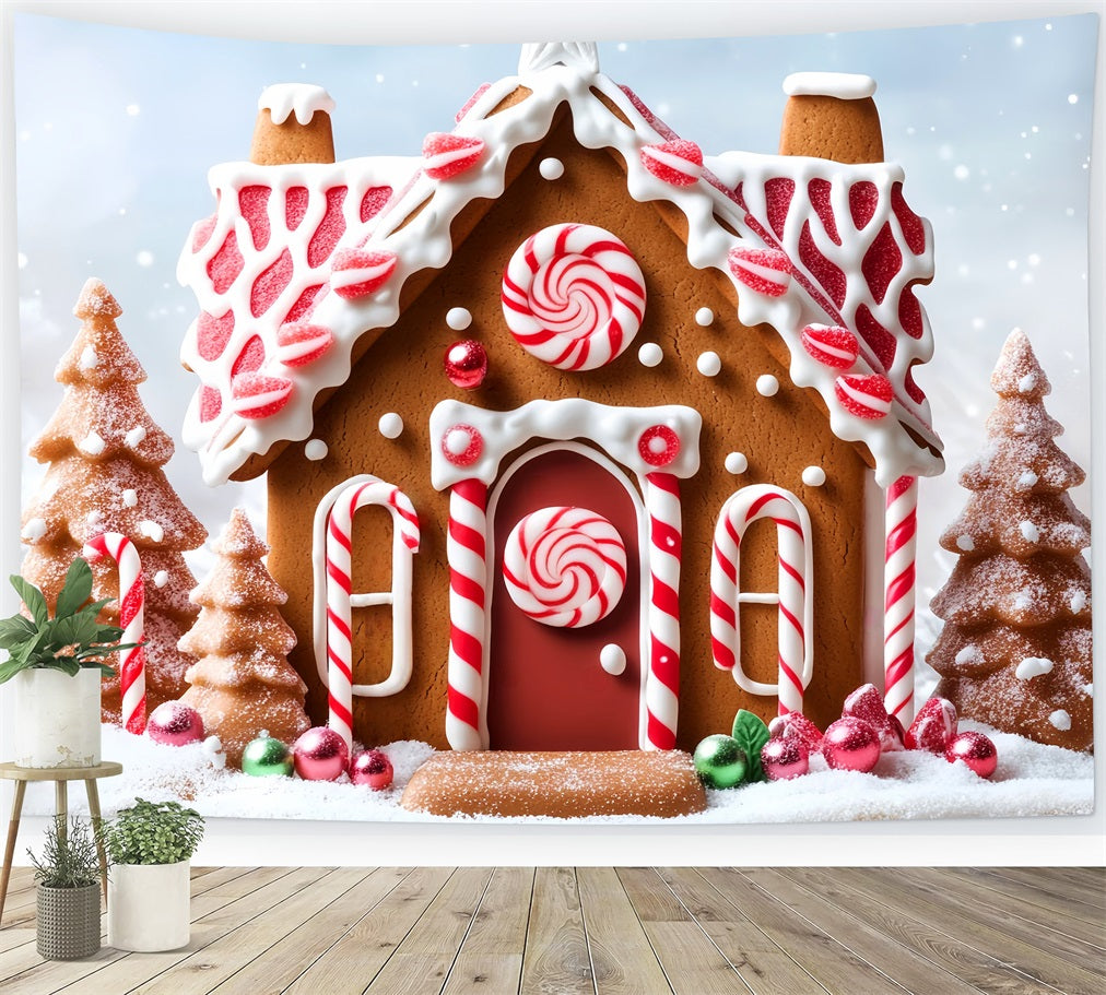 Gingerbread House Backdrop Snow Candy Peppermint Christmas Backdrop Ideas LXX59-178