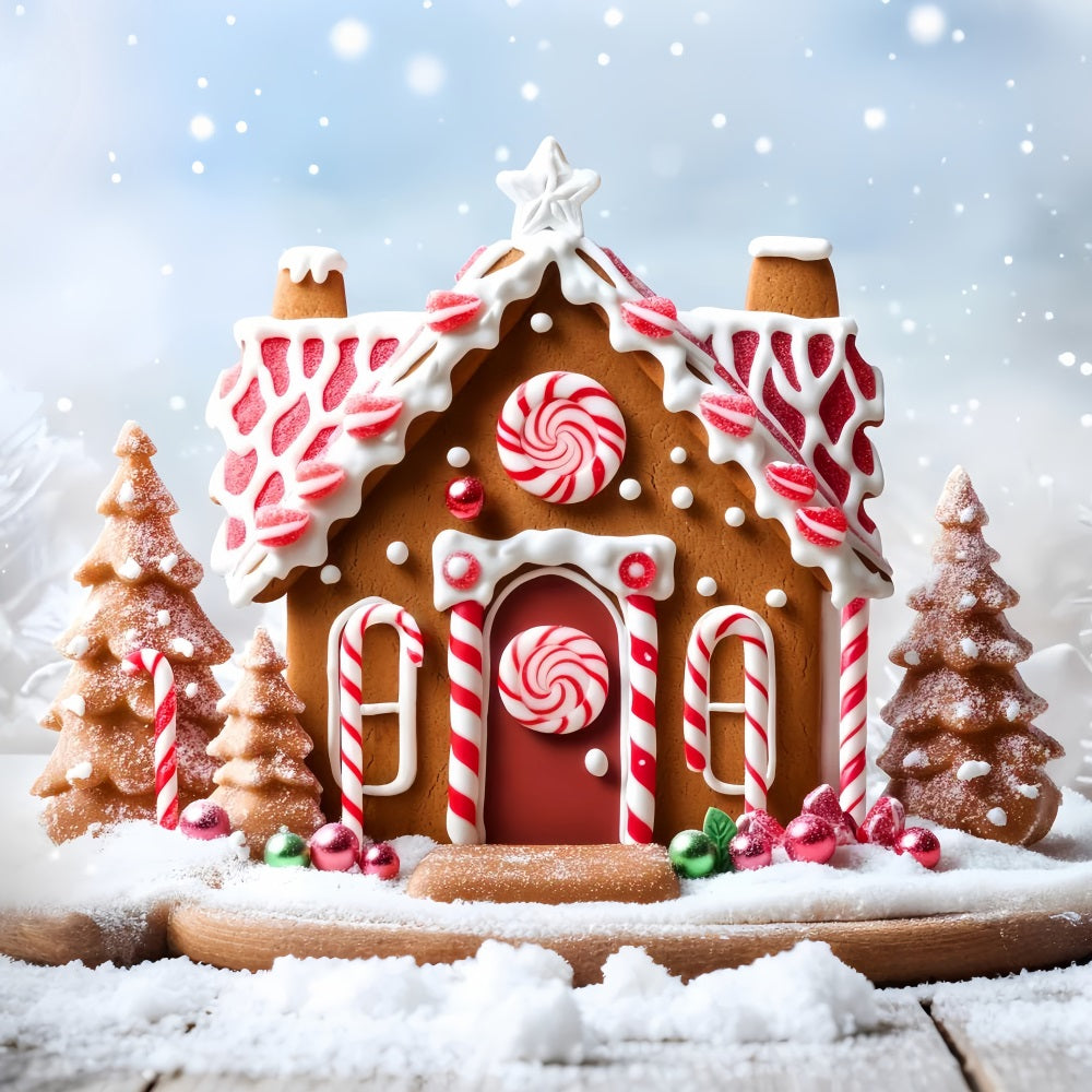 Gingerbread House Backdrop Snow Candy Peppermint Christmas Backdrop Ideas LXX59-178
