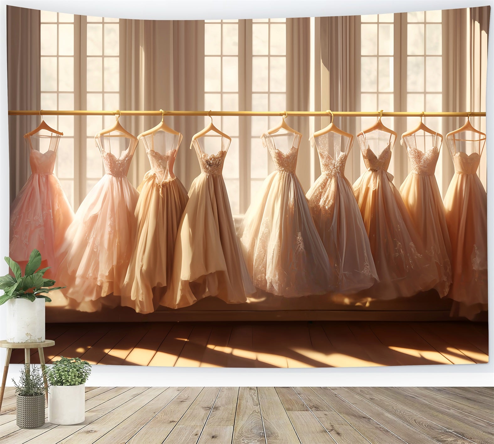 Dance Studio Backdrop Golden Ballroom Gown Display School Dance Backdrop LXX59-18