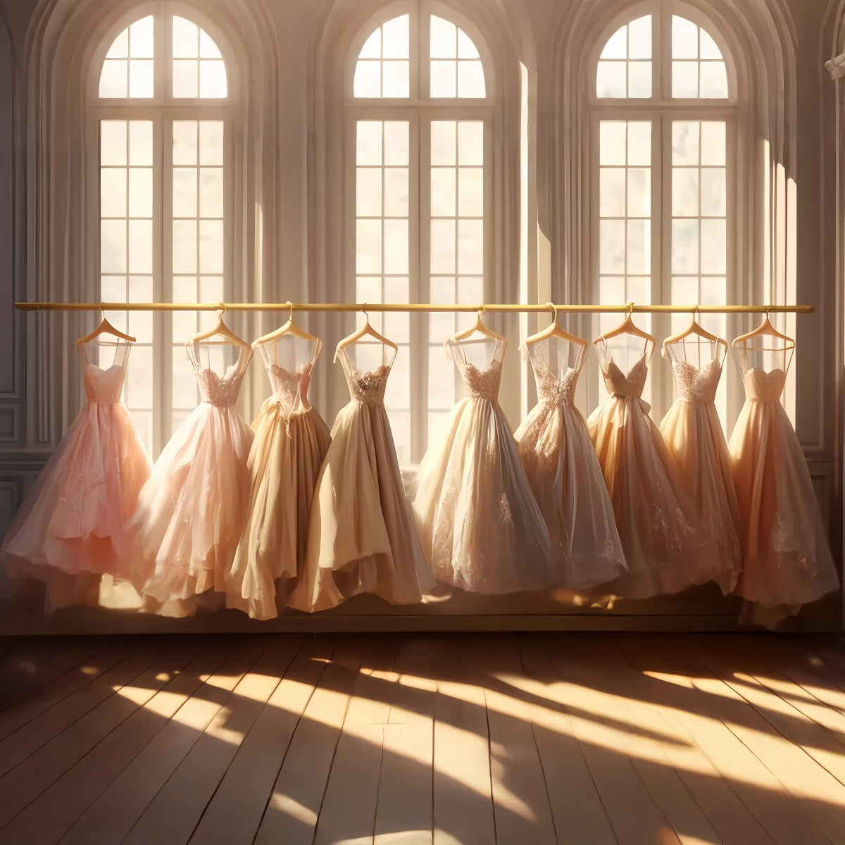 Dance Studio Backdrop Golden Ballroom Gown Display School Dance Backdrop LXX59-18