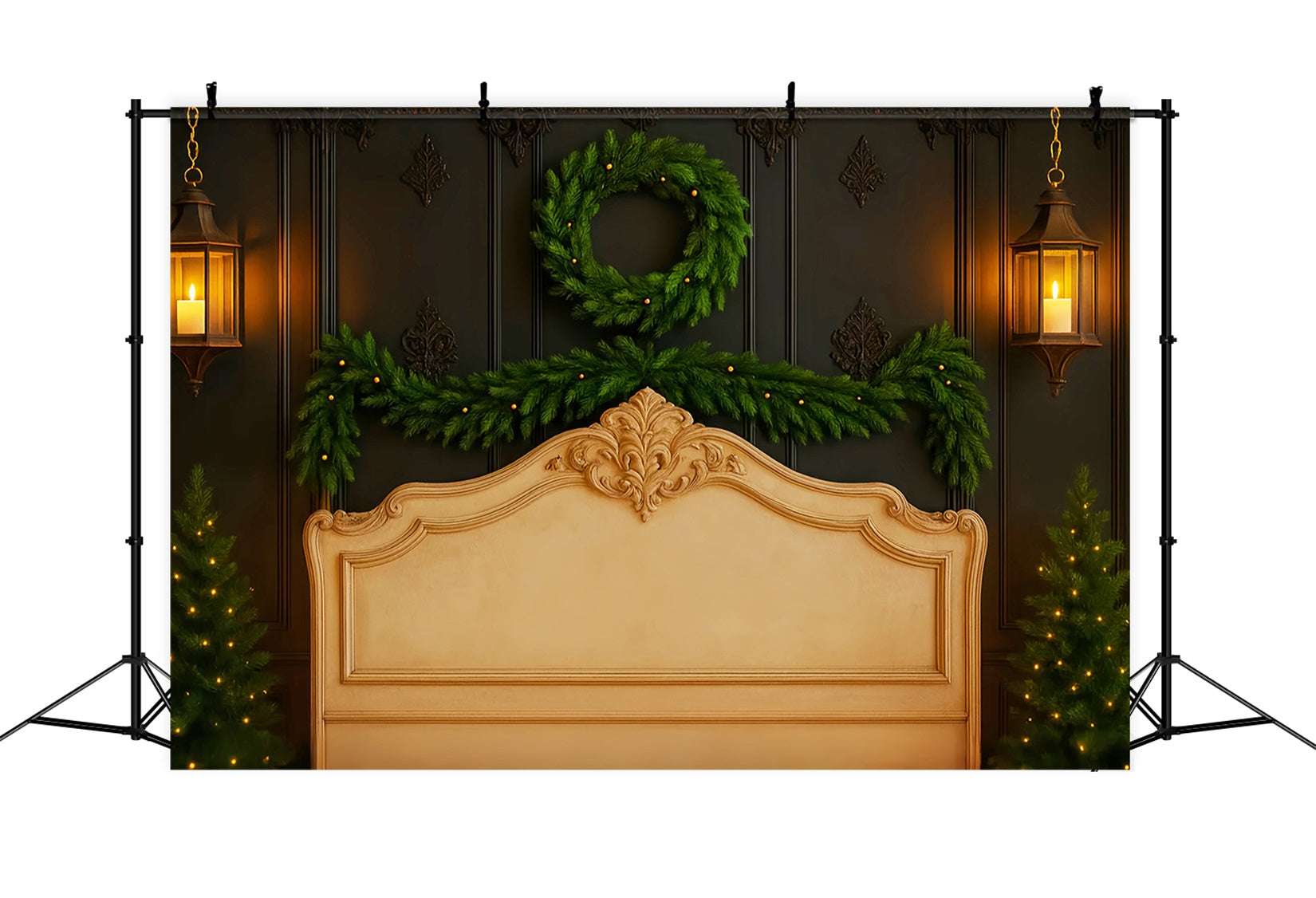 Headboard Backdrop Elegant Garland Wreath Wall Professional Christmas Backdrops LXX59-180