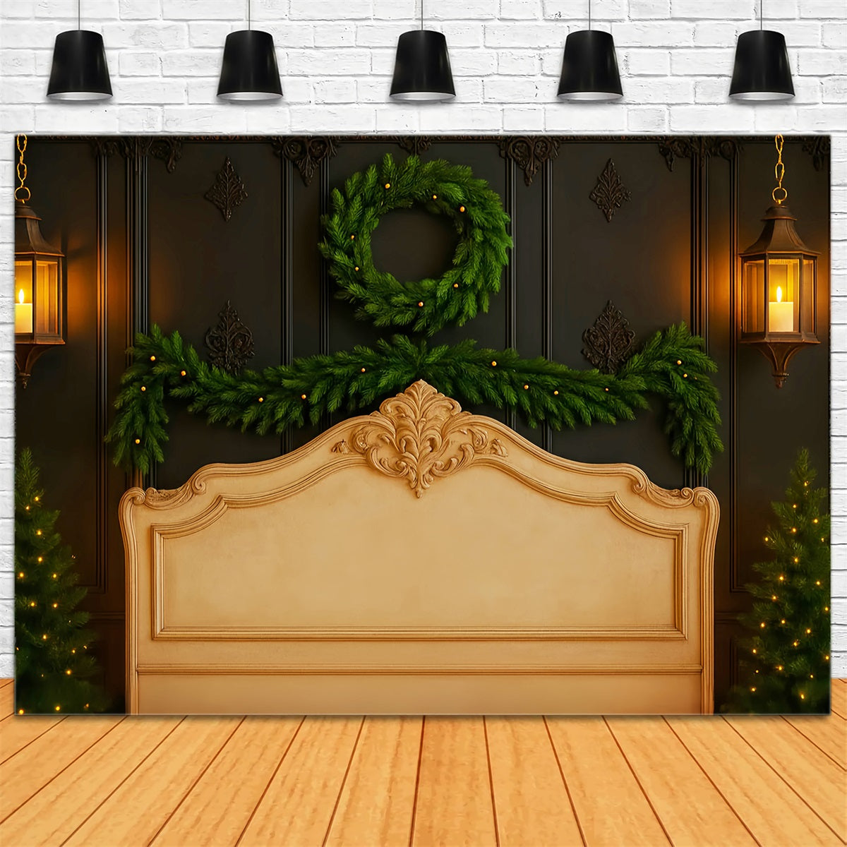 Headboard Backdrop Elegant Garland Wreath Wall Professional Christmas Backdrops LXX59-180