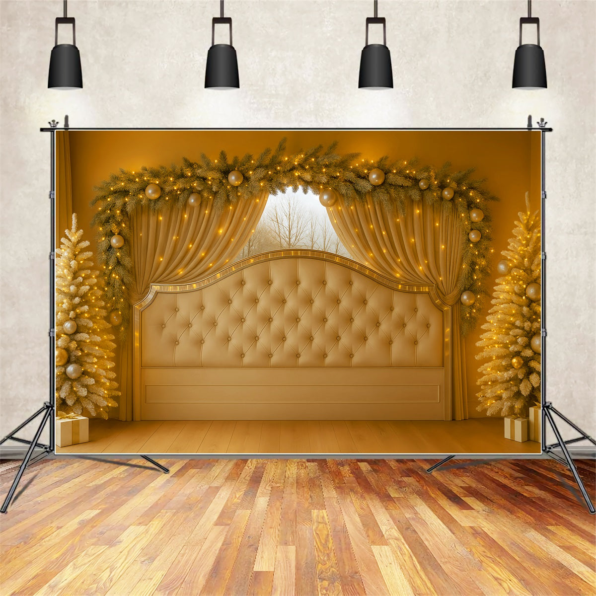 Headboard Backdrop Golden Curtain Elegant Headboard Christmas Backdrop LXX59-181