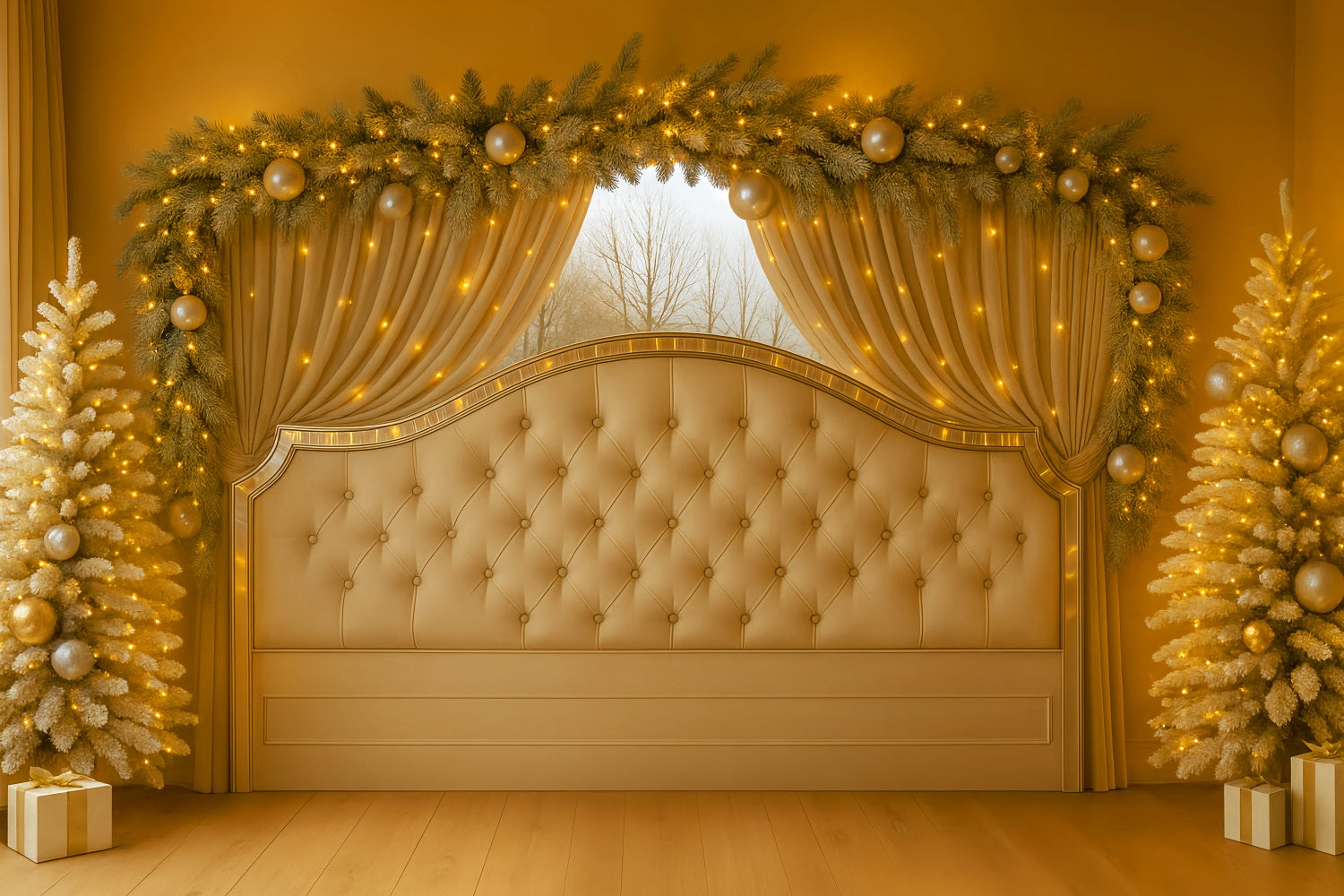 Headboard Backdrop Golden Curtain Elegant Headboard Christmas Backdrop LXX59-181