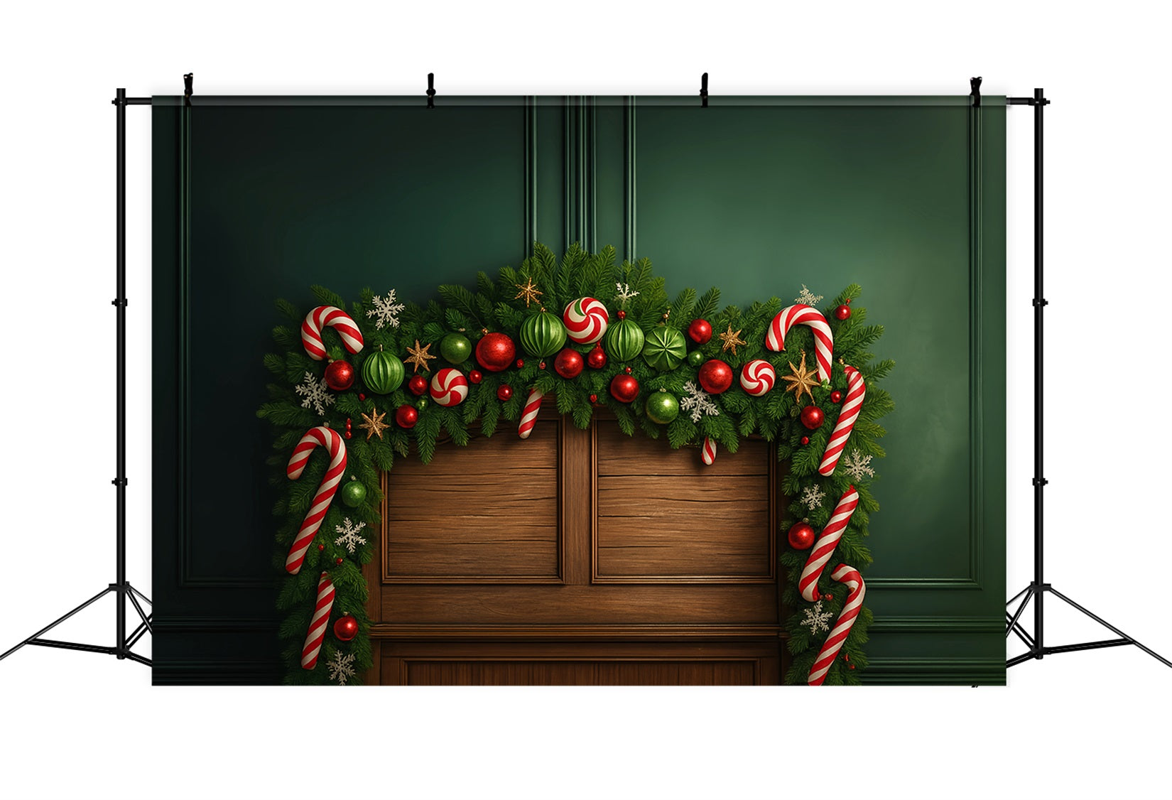 Headboard Backdrop Green Garland Candy Ornament Joy Christmas Photo Backdrop LXX59-183