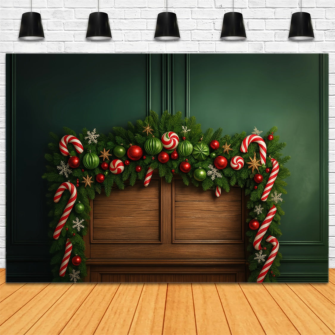 Headboard Backdrop Green Garland Candy Ornament Joy Christmas Photo Backdrop LXX59-183