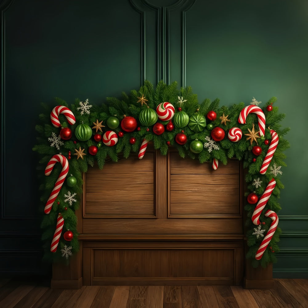 Headboard Backdrop Green Garland Candy Ornament Joy Christmas Photo Backdrop LXX59-183