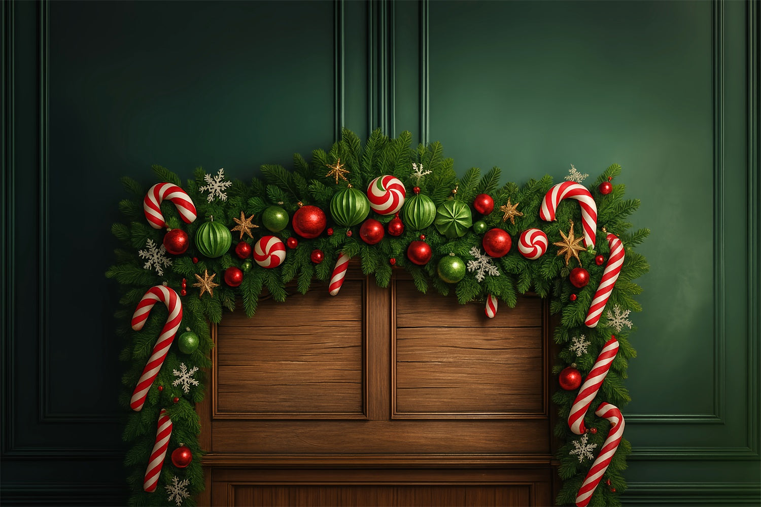 Headboard Backdrop Green Garland Candy Ornament Joy Christmas Photo Backdrop LXX59-183