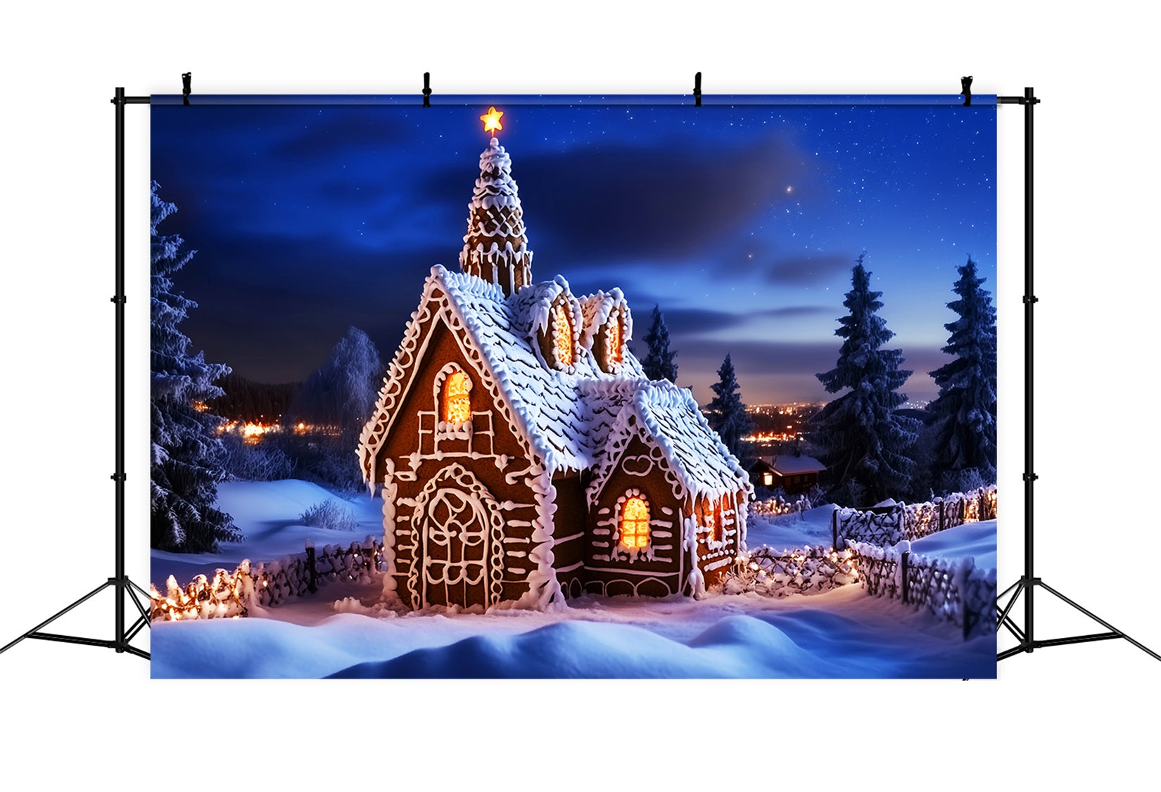 Christmas Church Backdrop Gingerbread House Starry Night Christmas Backdrops LXX59-186