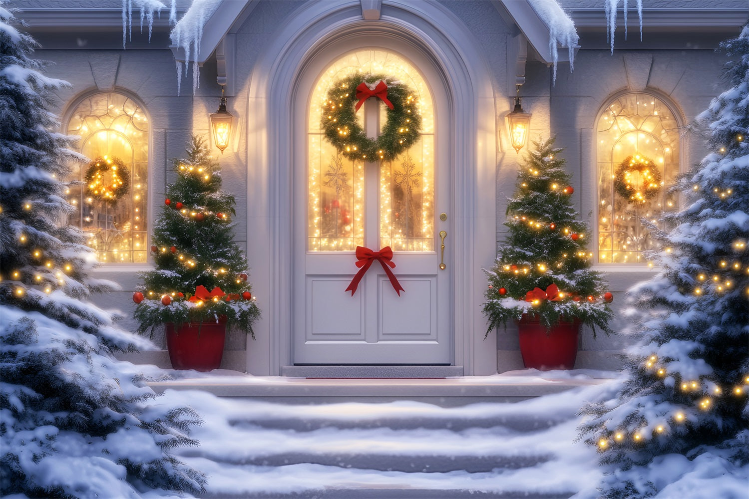 Christmas Church Backdrop Festive Doorway Wreath Lights Christmas Backdrops Sale LXX59-187