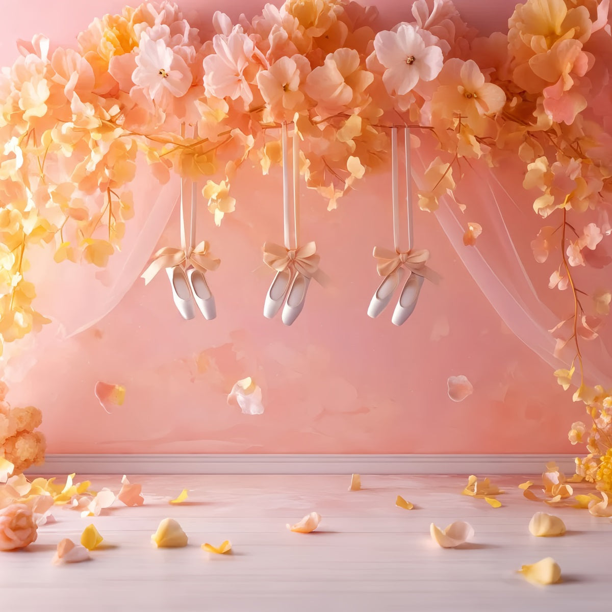 Dance Studio Backdrop Peach Blossom Ballet Slippers Dance Backdrops LXX59-19