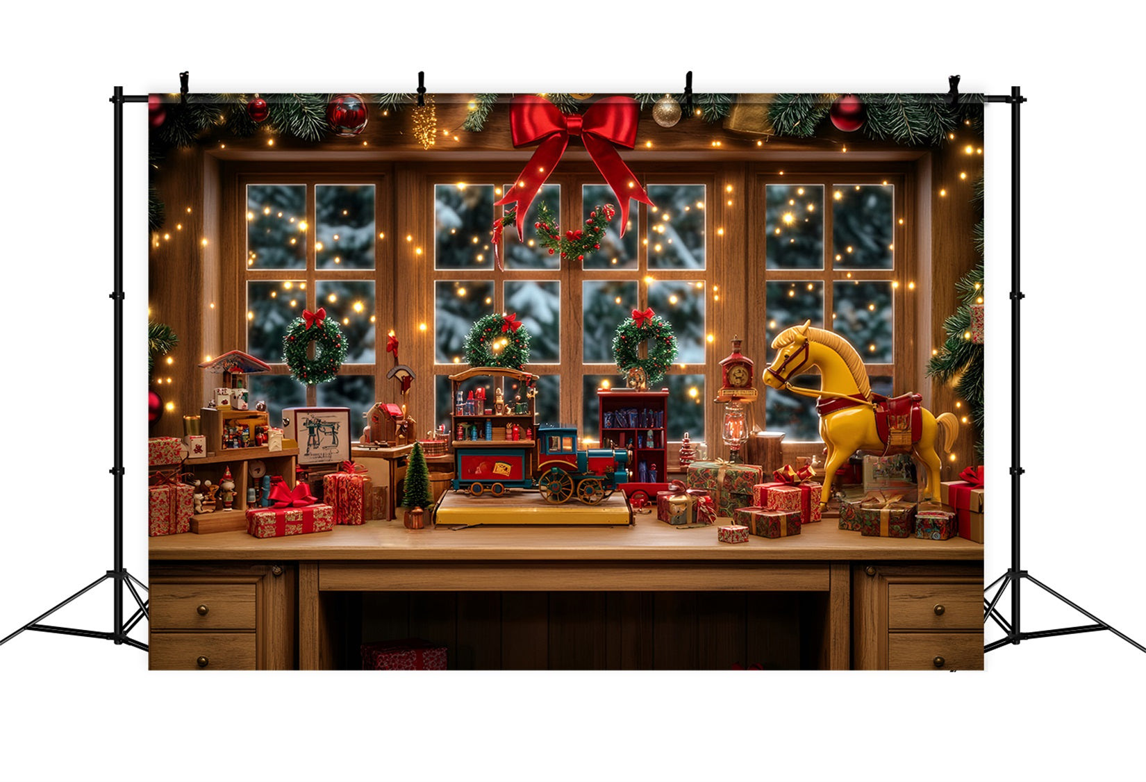 Toy Store Backdrop Toy Workshop Window Display Christmas Backdrop LXX59-191