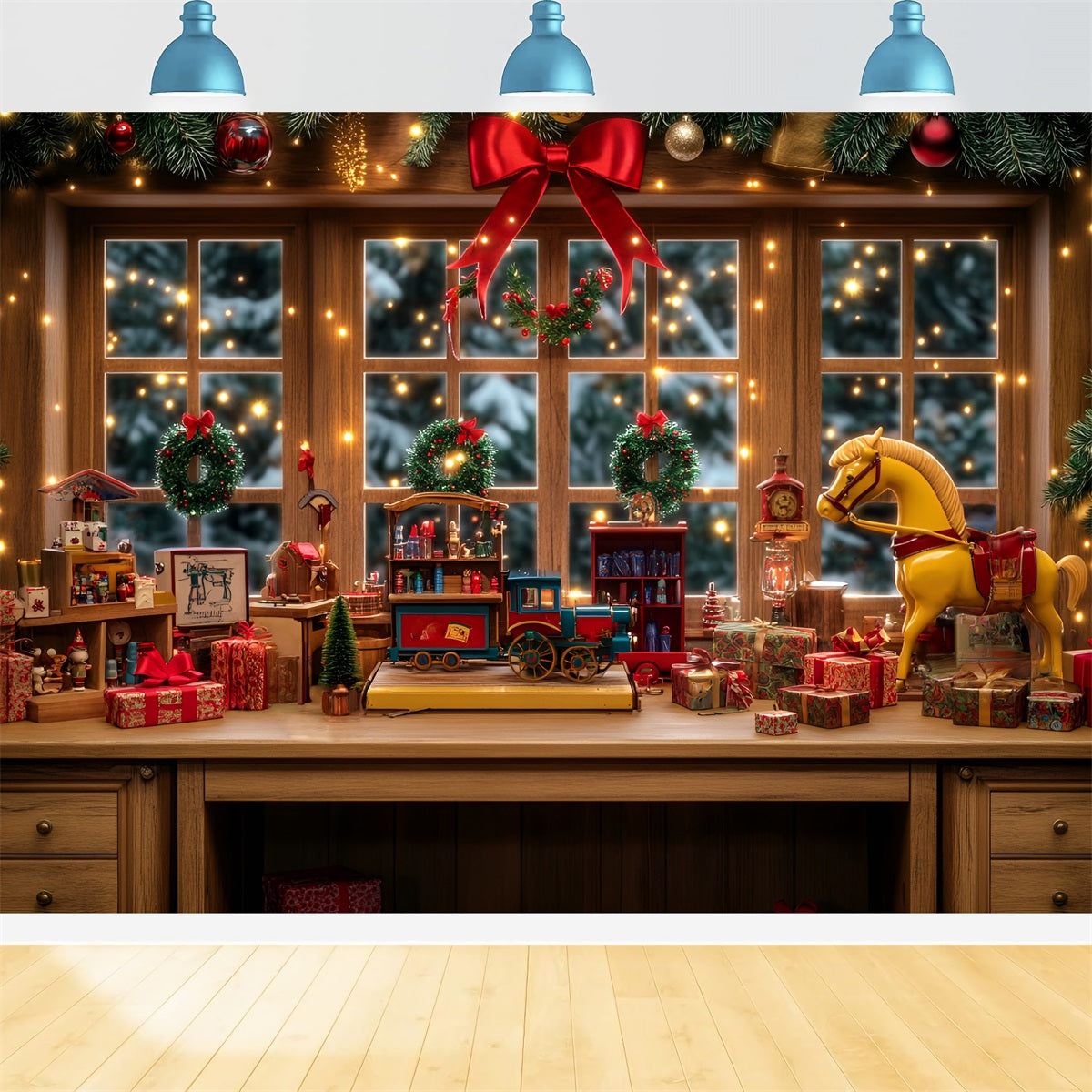Toy Store Backdrop Toy Workshop Window Display Christmas Backdrop LXX59-191