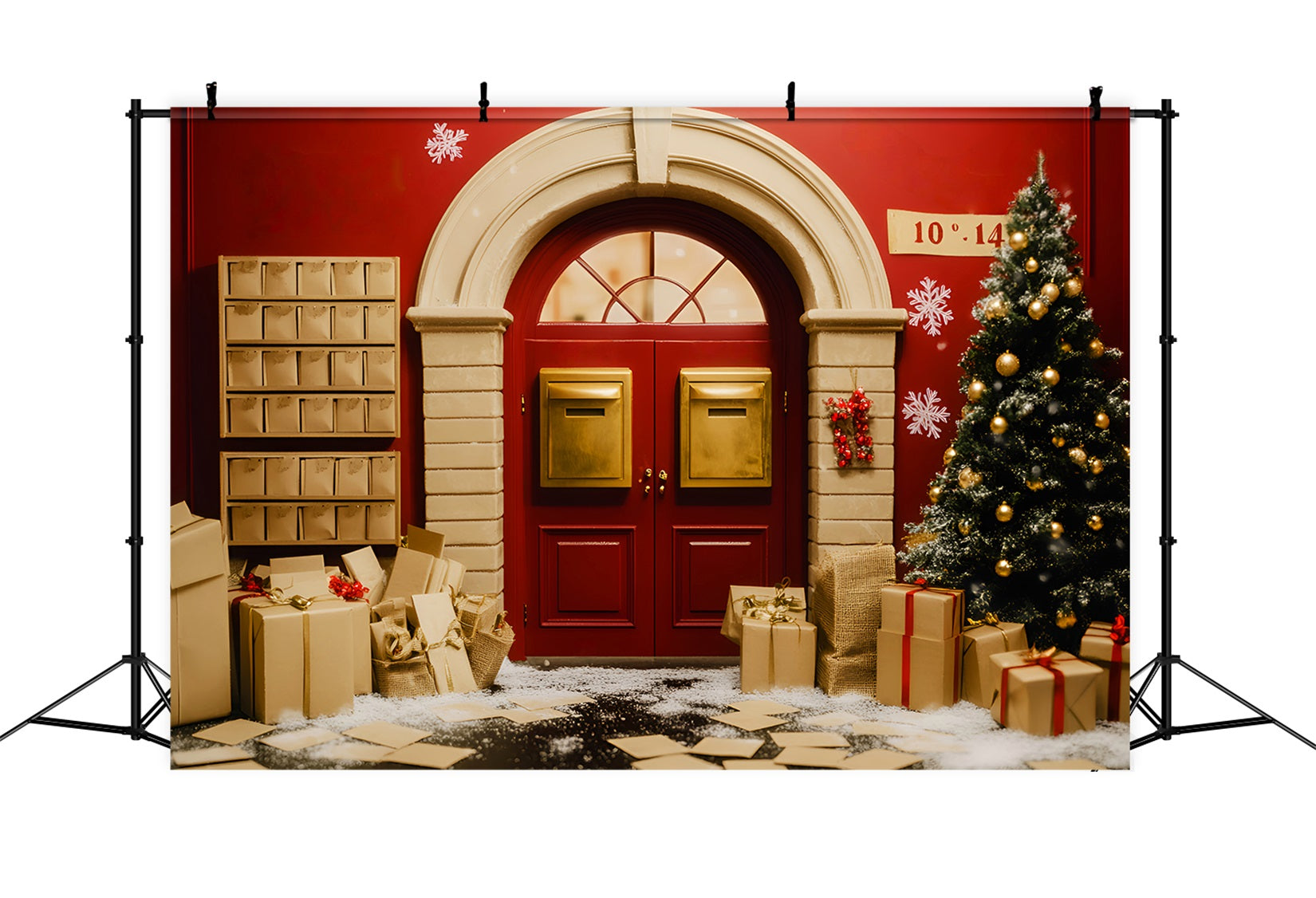 Santa Backdrop Golden Mailbox Holiday Door Christmas Photo Backdrops LXX59-196