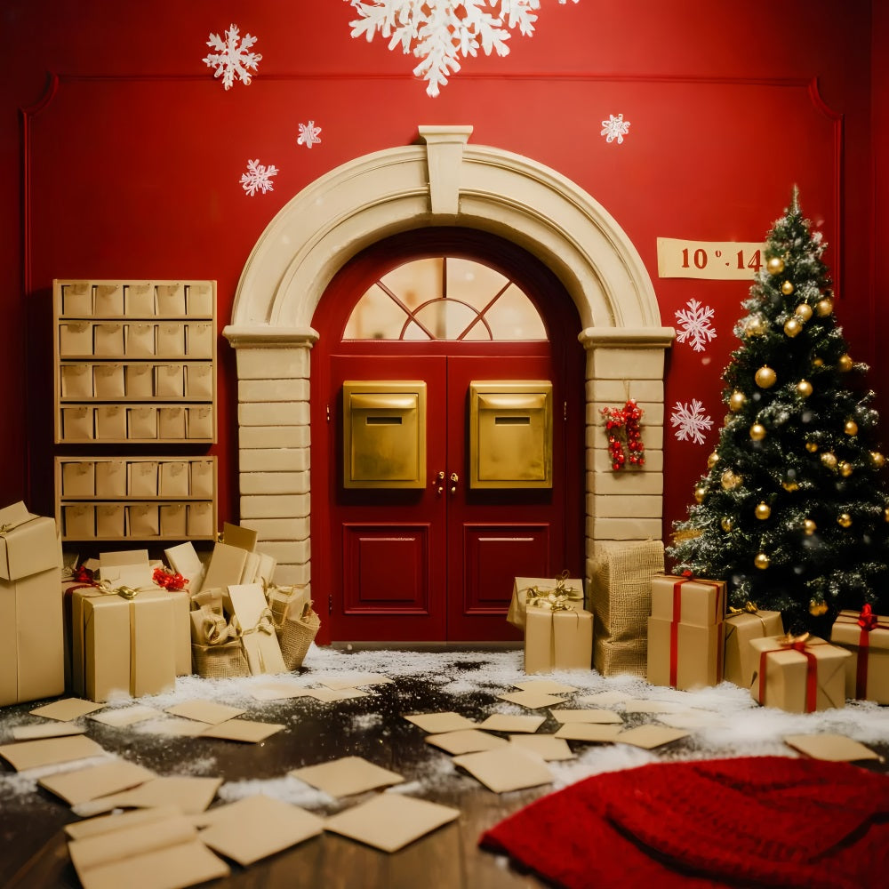 Santa Backdrop Golden Mailbox Holiday Door Christmas Photo Backdrops LXX59-196