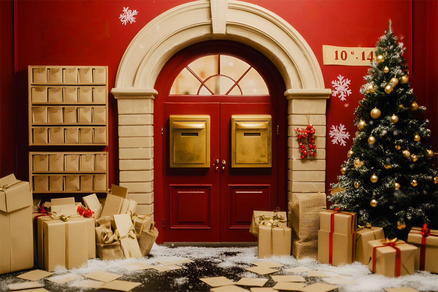Santa Backdrop Golden Mailbox Holiday Door Christmas Photo Backdrops LXX59-196
