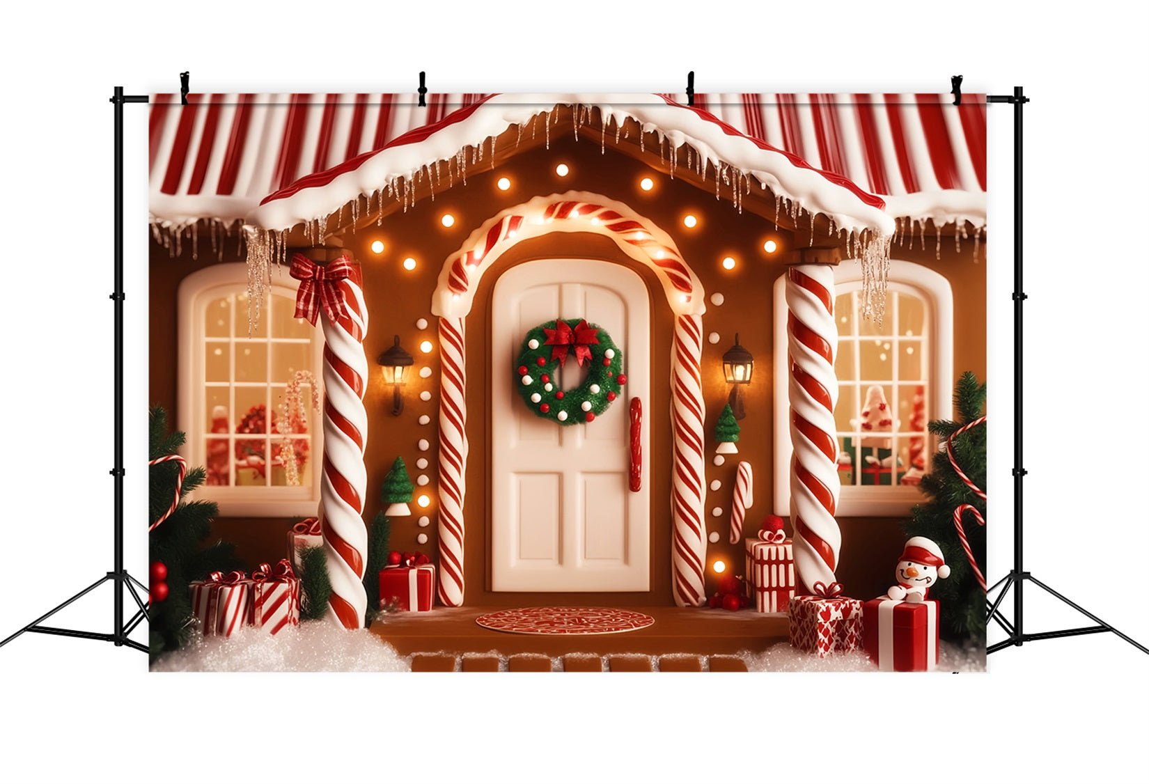 Gingerbread House Backdrop Candy Cane Gingerbread Porch Christmas Backdrops LXX59-197